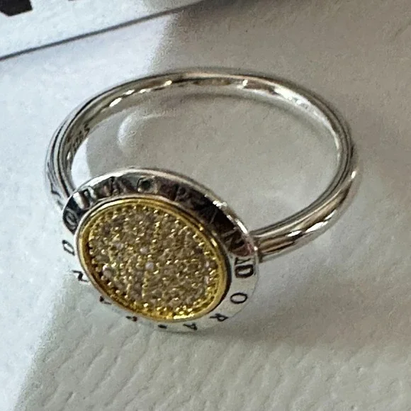 Genuine PANDORA Two Tone Pave‎ Signature Logo Ring,  Size 8 - Picture 7 of 7